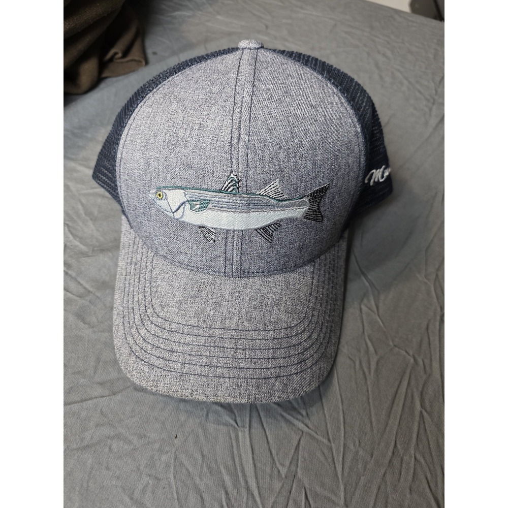 Toadfish Striped Bass Fishing Trucker Hat Gray Blue Mesh Snapback Cap